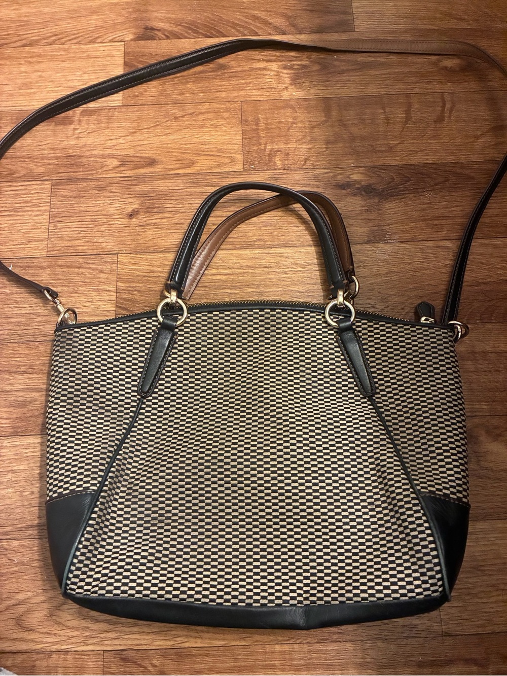Coach Black and Tan Woven Crossbody Tote - Picture 4 of 7